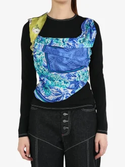 Tops>MARINE SERRE Upcycled Silk Scarves Draped Top