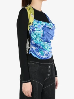 Tops>MARINE SERRE Upcycled Silk Scarves Draped Top