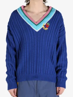 Knitwear | Knitwear>SKY HIGH FARM V-Neck Striped Cableknit Sweater