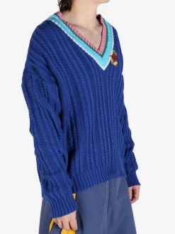 Knitwear | Knitwear>SKY HIGH FARM V-Neck Striped Cableknit Sweater