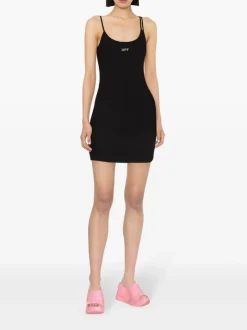 Dresses>OFF-WHITE WHITE Off Stamp Rib Basic Tank Dress