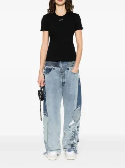 T-shirts>OFF-WHITE WHITE - Women Off Stamp Rib Basic Tee