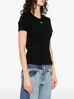 T-shirts>OFF-WHITE WHITE - Women Off Stamp Rib Basic Tee