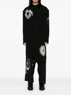 Jackets & Coats>YOHJI YAMAMOTO POUR HOMME White Flower Print Slit Jacket