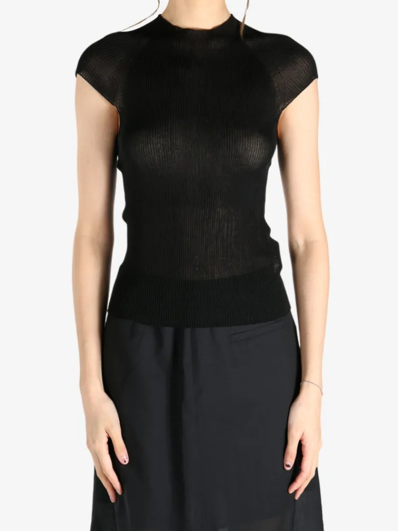 Tops>AMOMENTO Wholegarment Cap Sleeve Knit Top