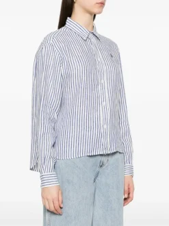 Shirts>POLO RALPH LAUREN Wide Cropped Striped Linen Shirt